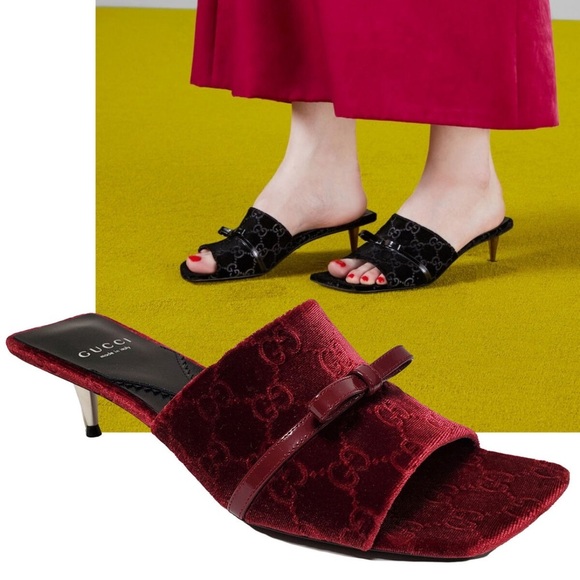 Gucci Shoes - SOLD - Gucci NIB NWT 38.5 velvet ashmir regent bow sandal burgundy kitten heels